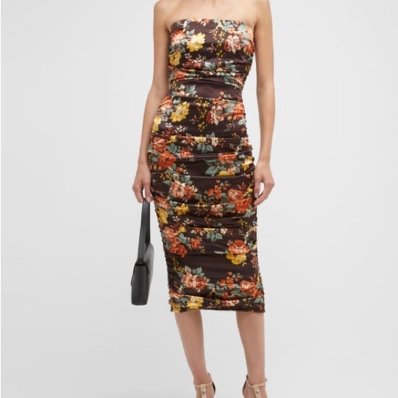 NWT Veronica Beard Brown Floral Strapless Kupa Dress Oxblood Multi size 6